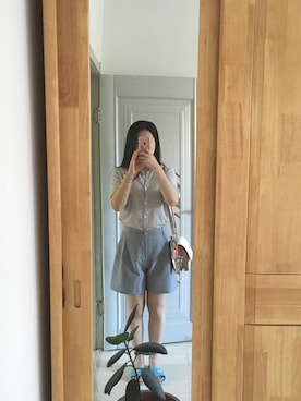 「EMPORIO ARMANI（エンポリオアルマーニ）のアイテム（アナログ腕時計、ベージュ系）」を使った、张大美少女さん（レディース）の夏コーディネート