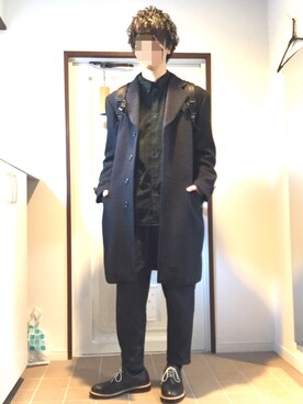 「UNIQLO（ユニクロ）のMEN ヘビーフランネルシャツ（長袖）B（シャツ/ブラウス、グリーン系）」を使った、kotaro higuchiさん（メンズ・177cm）の冬コーディネート