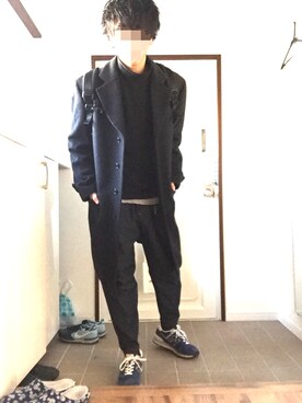 「UNIQLO（ユニクロ）のアイテム（トップス、ブラック系）」を使った、kotaro higuchiさん（メンズ・177cm）の冬コーディネート