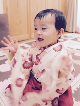 「アイテム（水着/着物・浴衣、レッド系）」を使った、Sakura&mammyさん（キッズ・70cm）の冬コーディネート