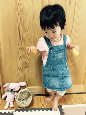 「no brand（ノーブランド）のアイテム（かごバッグ）」を使った、Sakura&mammyさん（キッズ・70cm）の夏コーディネート