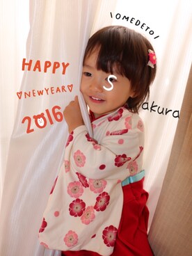 「あけおめ」｜「アイテム（その他）」を使った、Sakura&mammyさん（キッズ・80cm）の冬コーディネート