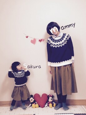 「キッズレギンス部」｜「アイテム（その他）」を使った、Sakura&mammyさん（キッズ・80cm）の冬コーディネート