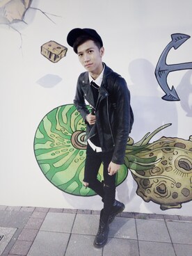 「CACO（カコ）のアイテム（帽子）」を使った、Andyさん（メンズ・173cm）の冬コーディネート