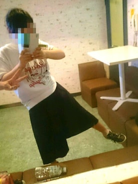 「GU（ジーユー）の（GU）イージードレープガウチョパンツＡ（パンツ、ブラック系）」を使った、ほの花さん（レディース・148cm）の夏コーディネート