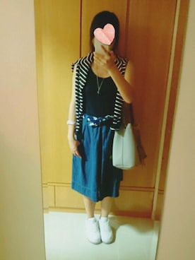 「アイテム（チューブトップ、ブルー系）」を使った、ininさん（レディース・158cm）の夏コーディネート