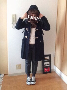 「靴下チラ見せ」｜「アイテム（ダッフルコート）」を使った、tama.さん（レディース・155cm）の冬コーディネート