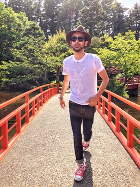 「Eddie Bauer（エディーバウアー）のアイテム（ハット）」を使った、.Sさん（メンズ・174cm）の夏コーディネート