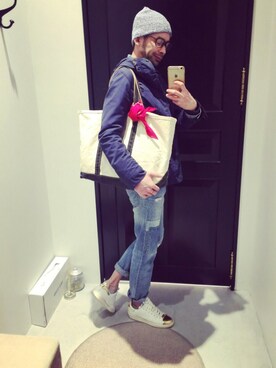 「LE JUN（ルジュン）のアイテム（帽子）」を使った、.Sさん（メンズ・174cm）の春コーディネート