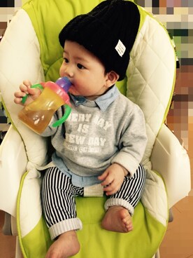 「スウェット×シャツ」｜Rickさん（キッズ・70cm）の冬コーディネート