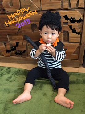 「halloween」｜「アイテム（ニットキャップ/ビーニー）」を使った、Rickさん（キッズ・80cm）の秋コーディネート