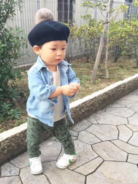 「1歳半」｜「アイテム（ハンチング/ベレー帽）」を使った、Rickさん（キッズ・80cm）の冬コーディネート