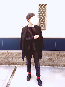 「肩掛け」｜「アイテム（チェスターコート）」を使った、Naokiさん（メンズ・175cm）の冬コーディネート