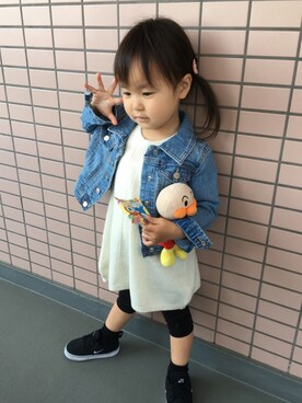 「90cm」｜「アイテム（デニムジャケット）」を使った、MIYUさん（キッズ・90cm）の春コーディネート