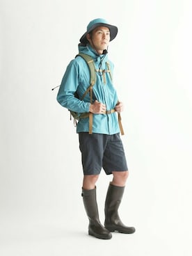 「AIGLE（エーグル）のアイテム（レインシューズ）」を使った、AIGLE本社スタッフさん（メンズ・180cm）の春コーディネート