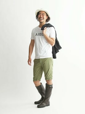 「AIGLE（エーグル）のアイテム（ステンカラーコート）」を使った、AIGLE本社スタッフさん（メンズ・180cm）の春コーディネート