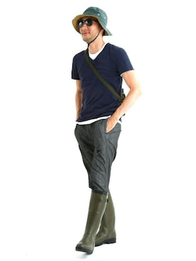 「AIGLE（エーグル）のアイテム（レインシューズ）」を使った、AIGLE本社スタッフさん（メンズ・176cm）の夏コーディネート