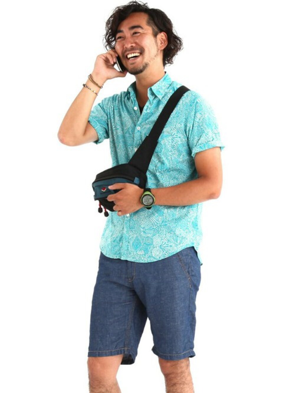 「フェススタイル、ショーツ、夏コーデ」｜「AIGLEの【オム】メモリーシェイプショートパンツ（パンツ、その他）」を使った、AIGLE本社スタッフさん（メンズ・180cm）の夏コーディネートの1枚目の写真