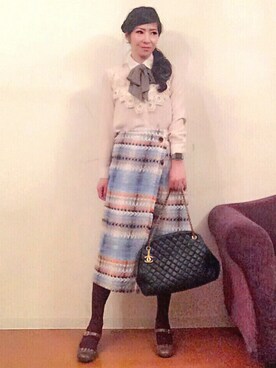 「ボウタイブラウス」｜音無陽子さん（レディース・164cm）の春コーディネート