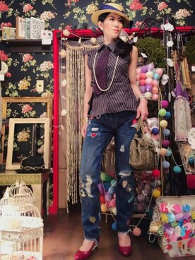 「TSURU（ツル）のアイテム（パンプス）」を使った、音無陽子さん（レディース・164cm）の夏コーディネート