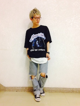 「METALLICA（メタリカ）のアイテム」を使った、シュンさん（メンズ・170cm）の夏コーディネート