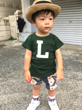 「スター」｜「アイテム（帽子）」を使った、zzziiinnnaaaさん（キッズ・80cm）の夏コーディネート