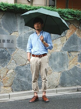 「ロールアップ」｜「アイテム（レインシューズ）」を使った、ヒロカワさん（メンズ・166cm）の夏コーディネート