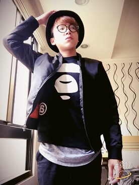 「NIKE（ナイキ）のアイテム（帽子、ブラック系）」を使った、呂國麟さん（メンズ）の秋コーディネート