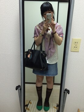 「UNIQLO（ユニクロ）のアイテム（デニムスカート、ブルー系）」を使った、Masumi*さん（レディース・155cm）の夏コーディネート