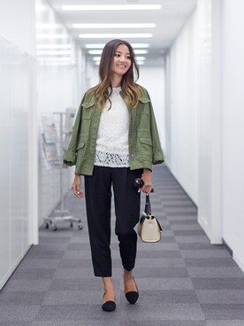 「秋先取りコーデ」｜「アイテム（ミリタリージャケット）」を使った、NBB STAFF01さん（レディース・163cm）の夏コーディネート
