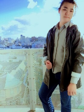 「家」｜「アイテム（ピーコート）」を使った、momodさん（メンズ・185cm）の冬コーディネート