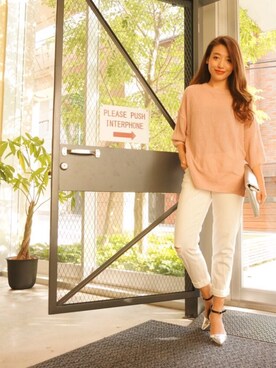 「ピンクニット」｜伊波芳杏 よっぴーさん（レディース・162cm）の夏コーディネート