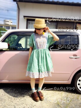 「ehka sopo（エヘカソポ）のアイテム（ワンピース、グリーン系）」を使った、Ⓜ︎ℹ︎Saさん（レディース）の夏コーディネート