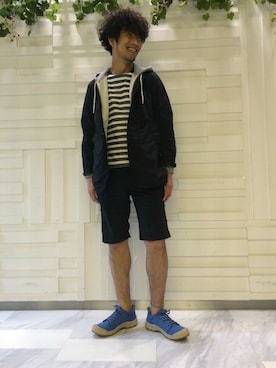 「AIGLE（エーグル）のアイテム（ナイロンジャケット）」を使った、一海智博さん（メンズ・175cm）の春コーディネート