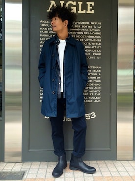「AIGLE（エーグル）のアイテム（その他アウター）」を使った、一海智博さん（メンズ・175cm）の夏コーディネート
