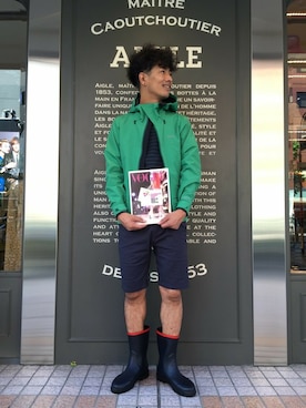 「AIGLE（エーグル）のアイテム（ナイロンジャケット）」を使った、一海智博さん（メンズ・175cm）の秋コーディネート