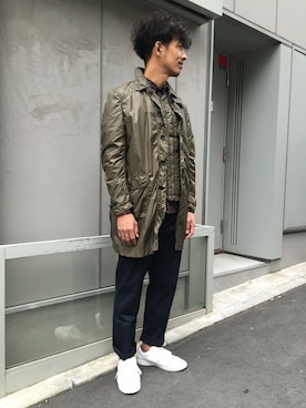 「AIGLE（エーグル）のアイテム（ナイロンジャケット）」を使った、一海智博さん（メンズ・175cm）の秋コーディネート