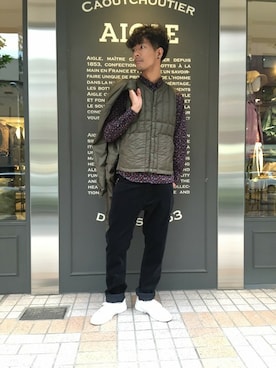 「AIGLE（エーグル）のアイテム（ナイロンジャケット）」を使った、一海智博さん（メンズ・175cm）の秋コーディネート
