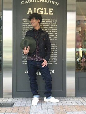 「AIGLE（エーグル）のアイテム（帽子）」を使った、一海智博さん（メンズ・175cm）の秋コーディネート