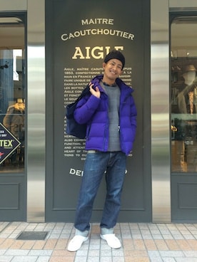 「AIGLE（エーグル）のアイテム（帽子）」を使った、一海智博さん（メンズ・175cm）の冬コーディネート