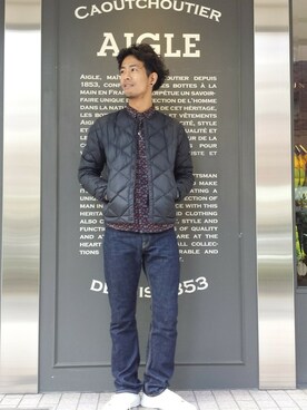 「AIGLE（エーグル）のアイテム（ダウンジャケット/コート）」を使った、一海智博さん（メンズ・175cm）の冬コーディネート