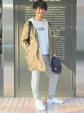 「AIGLE（エーグル）のアイテム（その他アウター）」を使った、一海智博さん（メンズ・175cm）の冬コーディネート