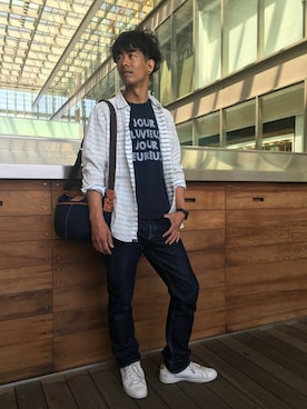 「AIGLE（エーグル）のアイテム（バッグ）」を使った、一海智博さん（メンズ・175cm）の春コーディネート