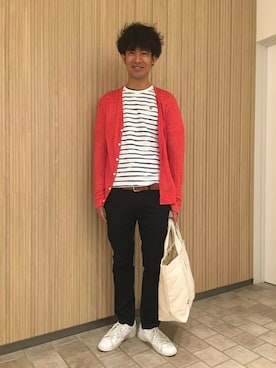 「AIGLE（エーグル）のアイテム（バッグ）」を使った、一海智博さん（メンズ・175cm）の春コーディネート