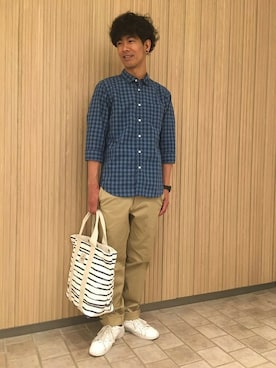 「AIGLE（エーグル）のアイテム（バッグ）」を使った、一海智博さん（メンズ・175cm）の夏コーディネート