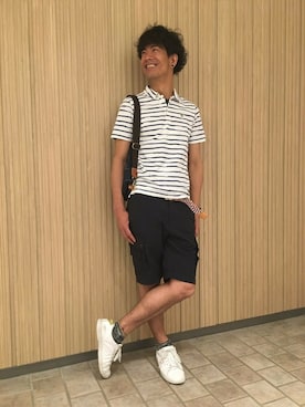 「AIGLE（エーグル）のアイテム（メッセンジャーバッグ）」を使った、一海智博さん（メンズ・175cm）の夏コーディネート