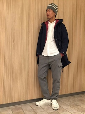 「インナーダウン」｜「アイテム（モッズコート）」を使った、一海智博さん（メンズ・175cm）の秋コーディネート