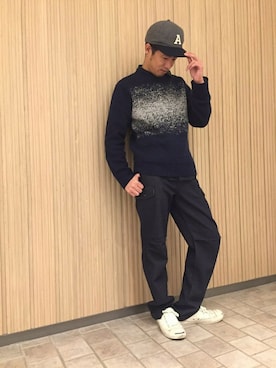 「AIGLE（エーグル）のアイテム（帽子）」を使った、一海智博さん（メンズ・175cm）の冬コーディネート