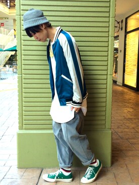 「STOF（ストフ）のアイテム（帽子）」を使った、なにょん。さん（メンズ・177cm）の春コーディネート