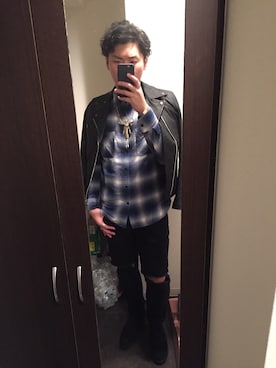 「フェザー」｜「アイテム（ライダースジャケット）」を使った、RYOさん（メンズ・175cm）の冬コーディネート